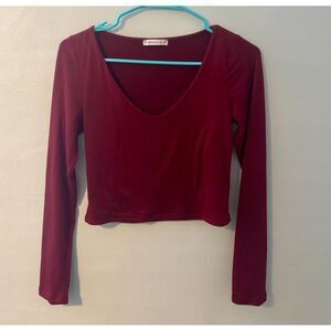 Sincerely Jules Maroon Long Sleeve Cropped Top Womens Shirt Stylish Casual